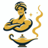 ToDo Genie Logo: A stylised, gold and dark grey illustration of a genie emerging from a lamp